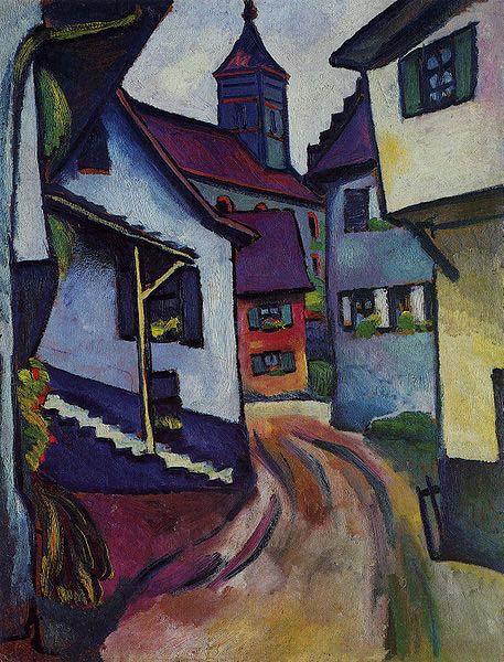 August Macke Street with church in Kandern oil painting image